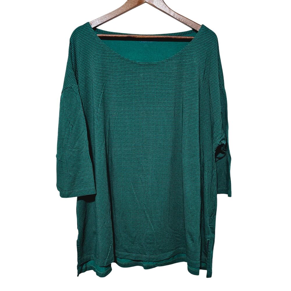 Lands End Knit Top Womens Plus Size 2X Polka-dot 3/4 Sleeve Green Casual Comfy